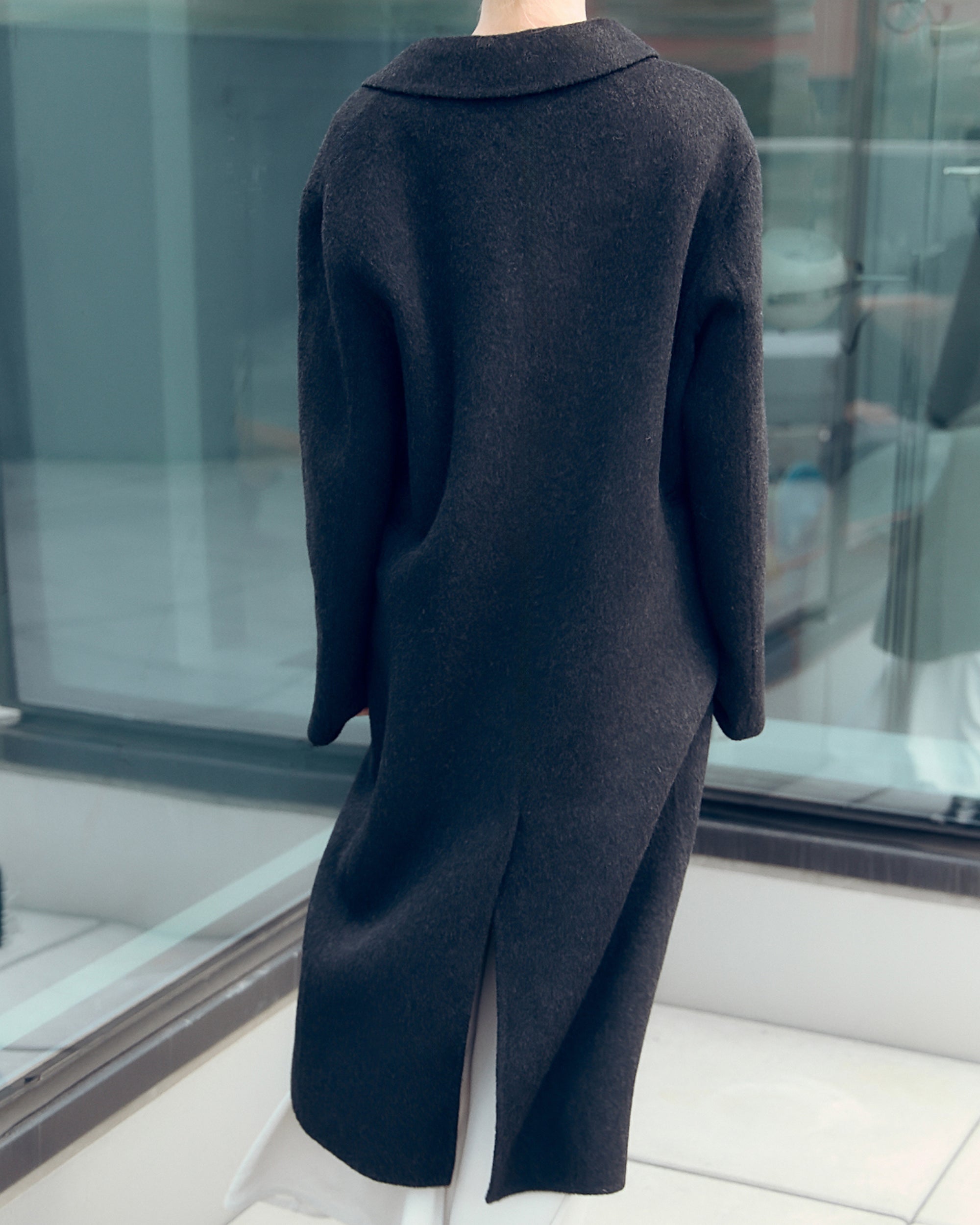 Black Double Breasted Wool Coat