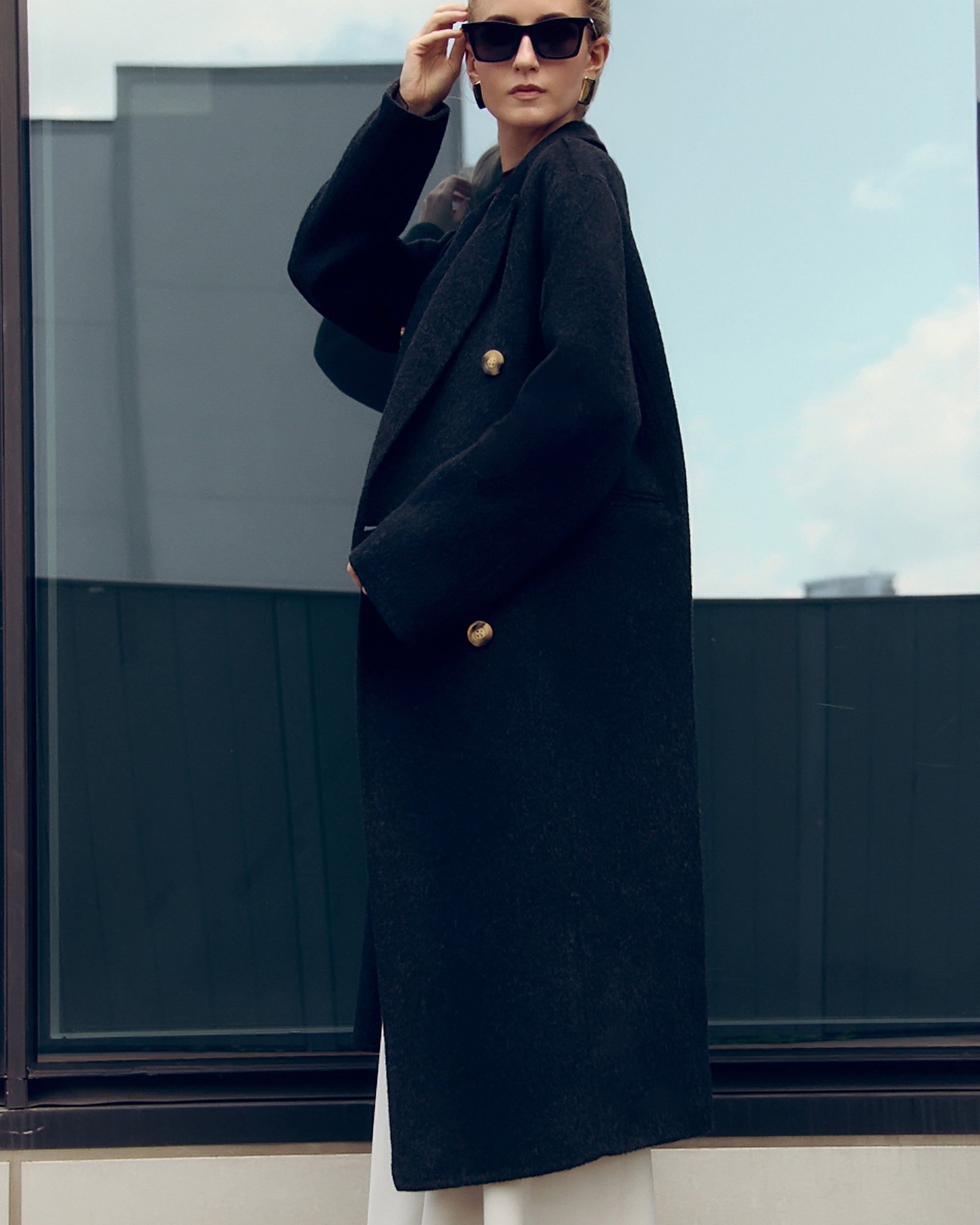 Black Double Breasted Wool Coat