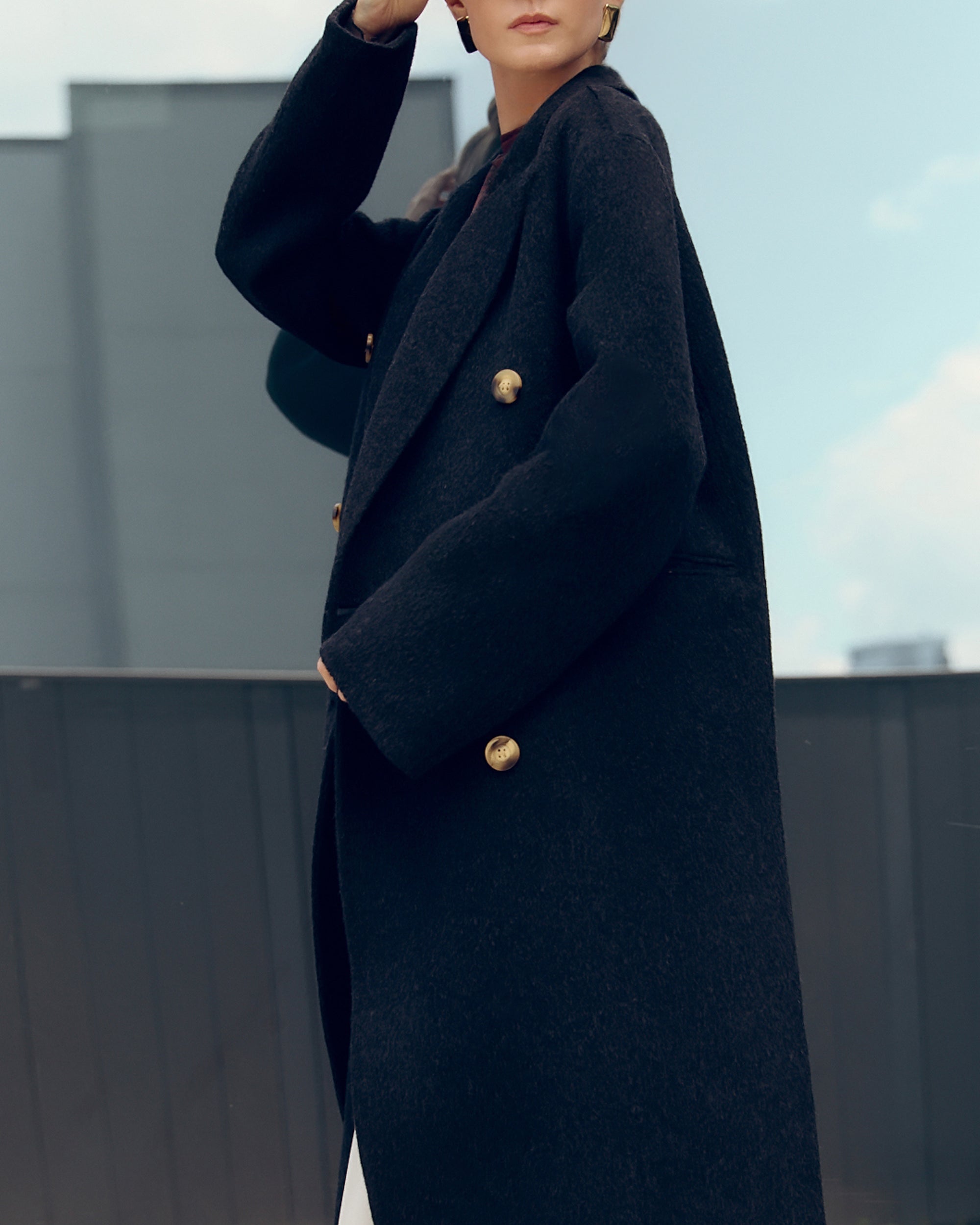 Black Double Breasted Wool Coat