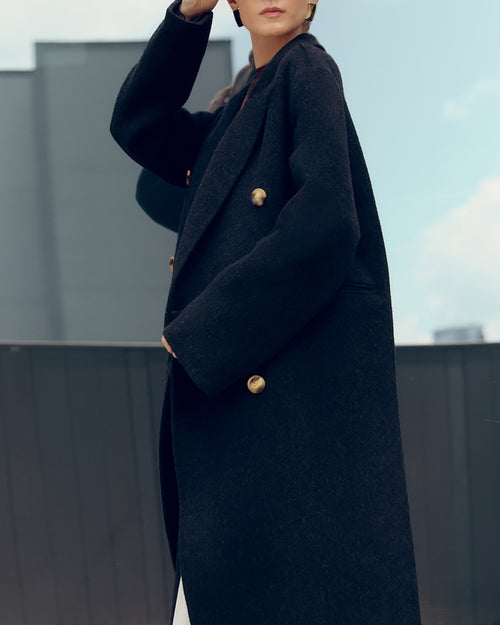 Black Double Breasted Wool Coat