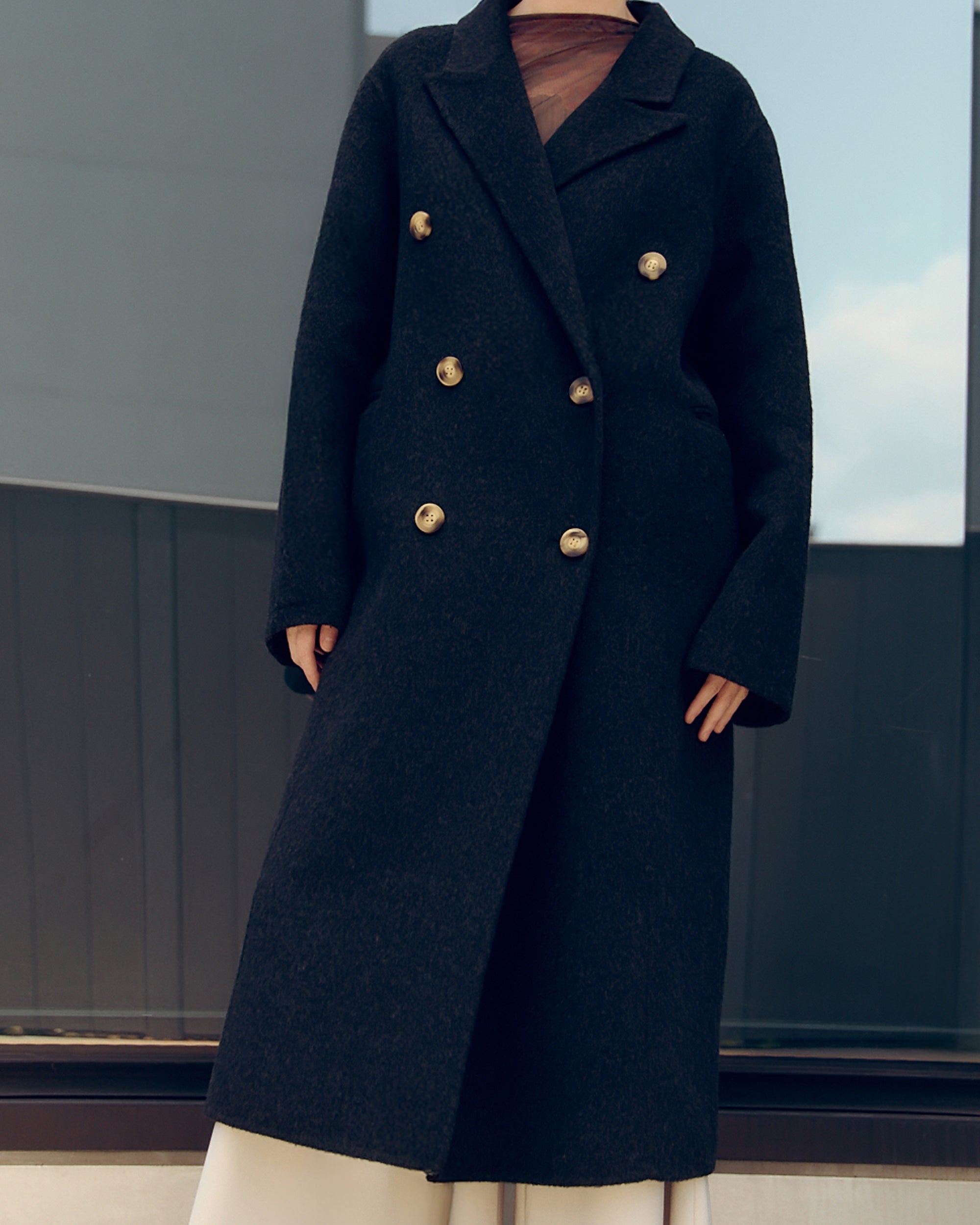 Black Double Breasted Wool Coat