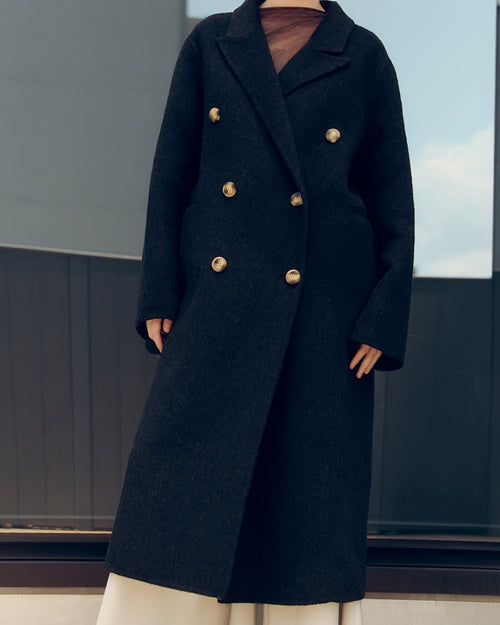 Black Double Breasted Wool Coat